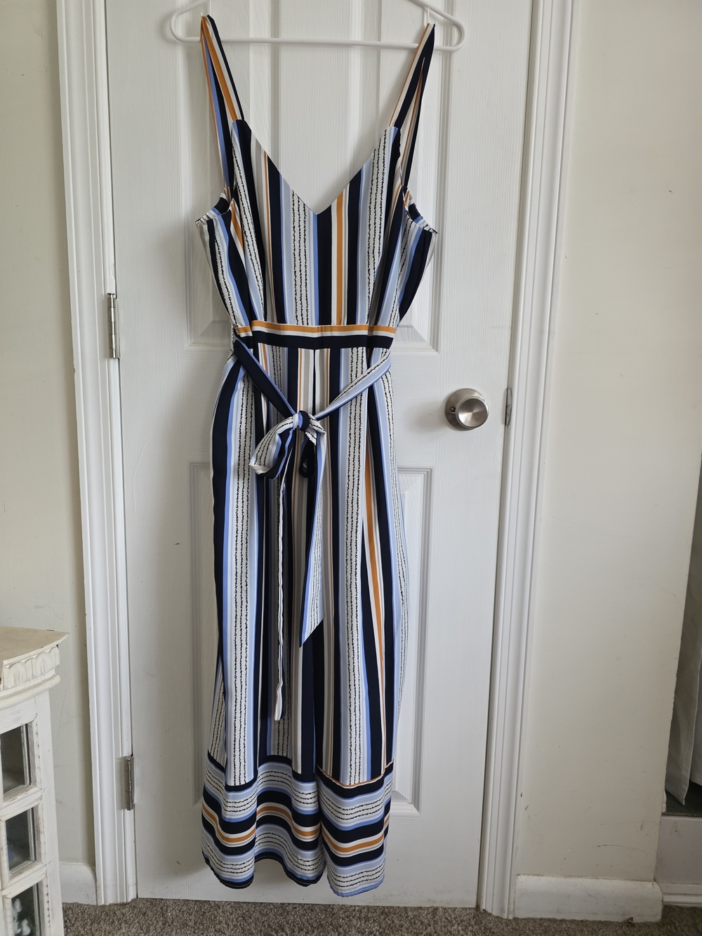 Lost + Wander Striped V-Neck Jumpsuit in Navy, White & Mustard